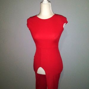 Red Mini Dress with side Slit detail